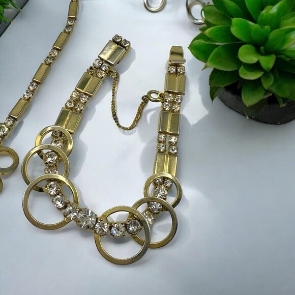 Vintage SARAH COVENTRY Celestial Fire Rhinestone Necklace Bracelet Set - Picture 4 of 12
